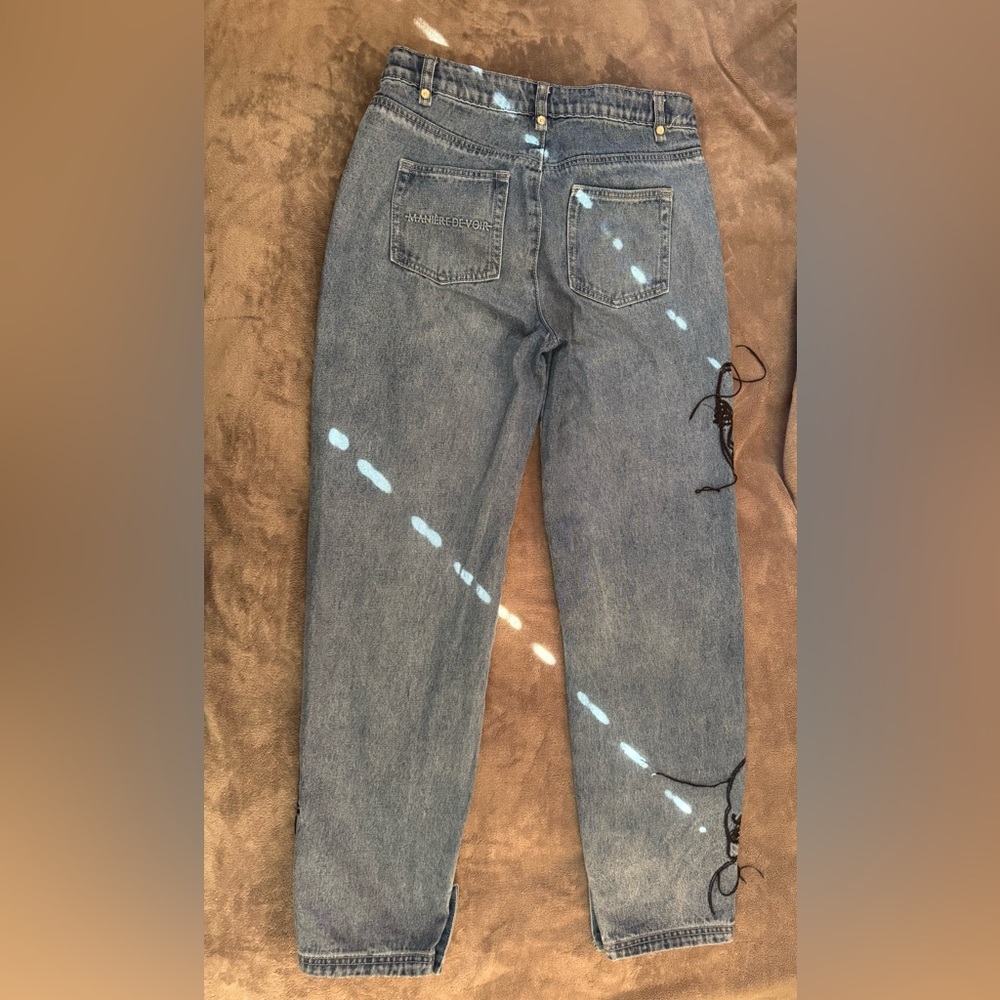 Artistic Face Embroidered Blue Jeans - Picture 3 of 4